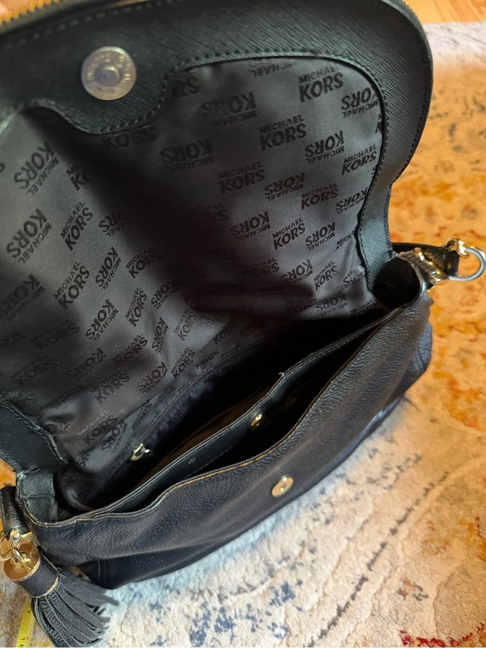 Michael Kors Black Pebbled Leather Shoulder Bag with Tassel